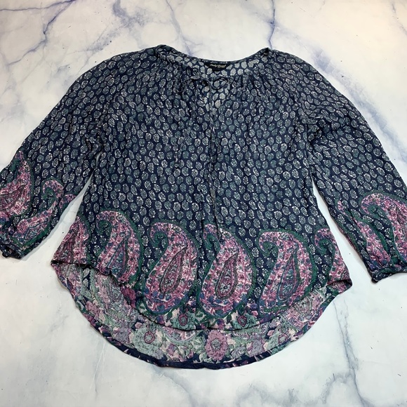 Lucky Brand Paisley Border Print Peasant Blouse - Picture 4 of 8